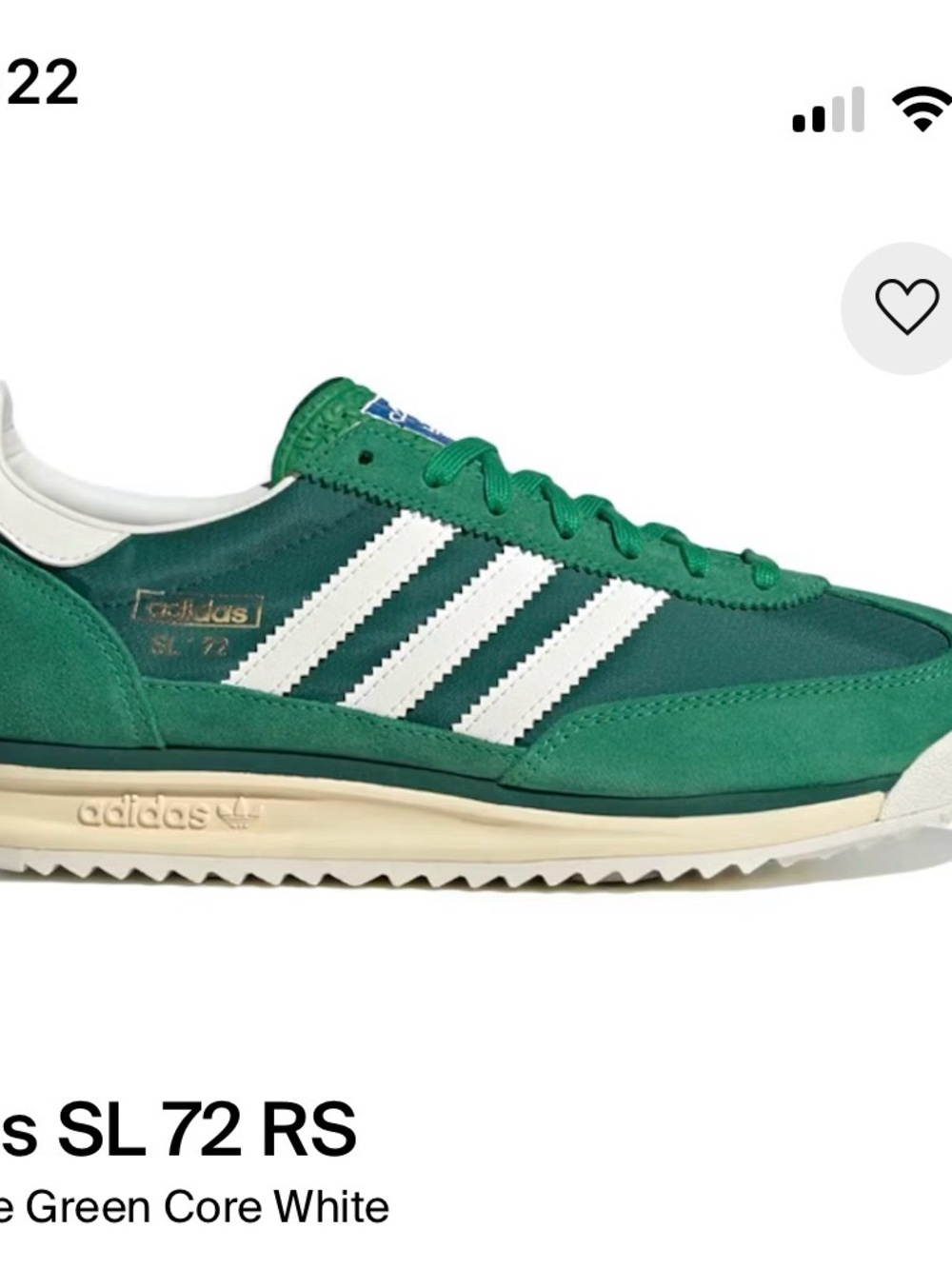 adidas SL 72 RS Green with White Stripes Sneakers size 5.5